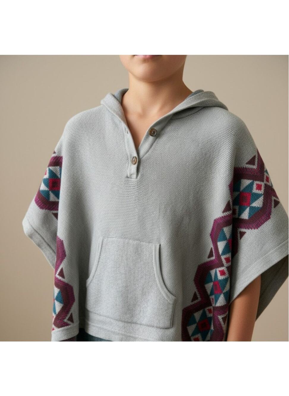 Tea Collection Girls Hooded Poncho Sweater Size 8 Pima Cotton